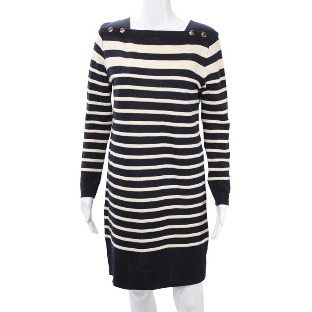 Armor Lux Women Sweater Dress Dark Blue Cotton Longsleeve Square Neck Size 0